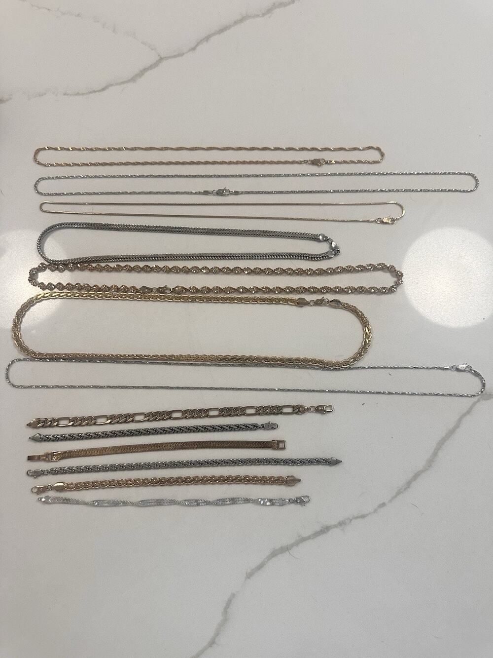 VTG 80-90s Gold/Silver Tone Plated Layering Chain Necklace Bracelet Lot Of 13